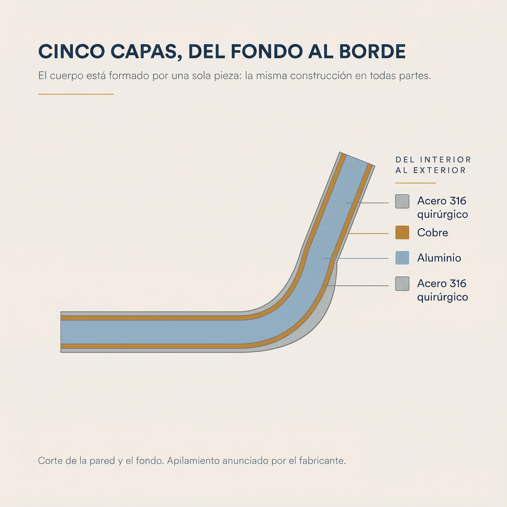 Marthe Cazo de acero inoxidable 16 cm con tapa, acero 316 quirúrgico, inducción